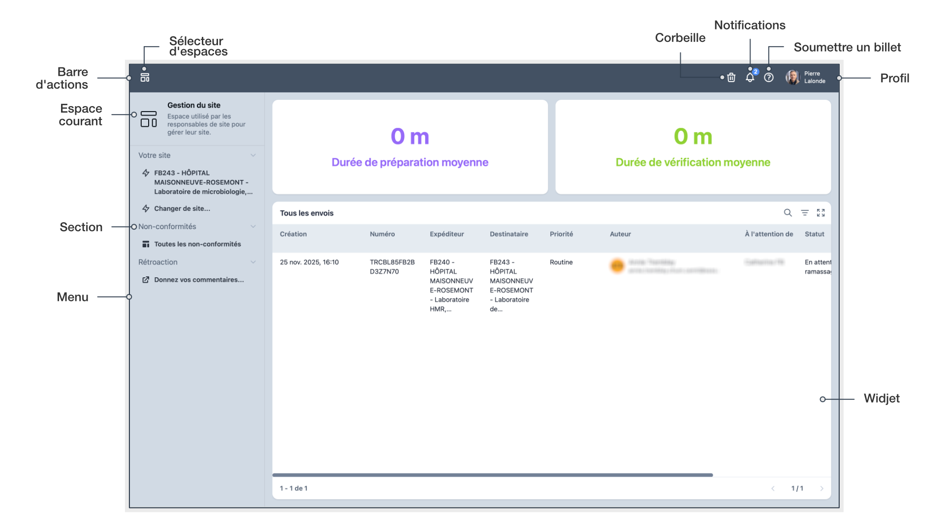 Espace de gestion du site de Traceabl